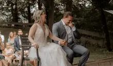 German-American wedding couple at their wedding ceremony near Kaiserslautern, Germany, during the wedding speech