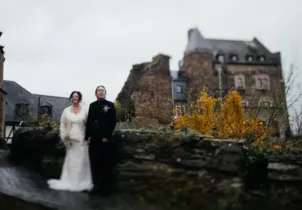 English-Filipino wedding couple at Burg Schönburg, Oberwesel, Germany