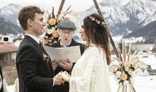 English speaking wedding officiant in Germany marries a couple in the Bavarian mountains at Lake Schliersee