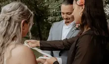 Confirmation of the marriage by handfasting in a German-American wedding ceremony near Kaiserslautern, Germany