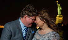 wedding in NYC: couple in front of Lady Liberty